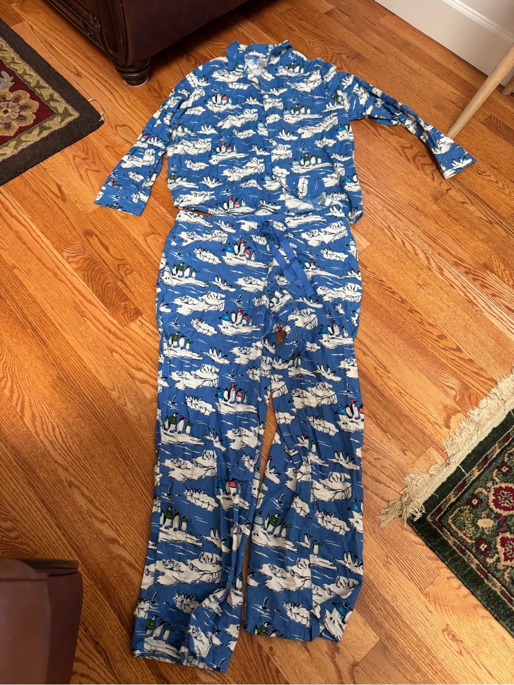 Kids Blue Penguin Print Pajama Set
